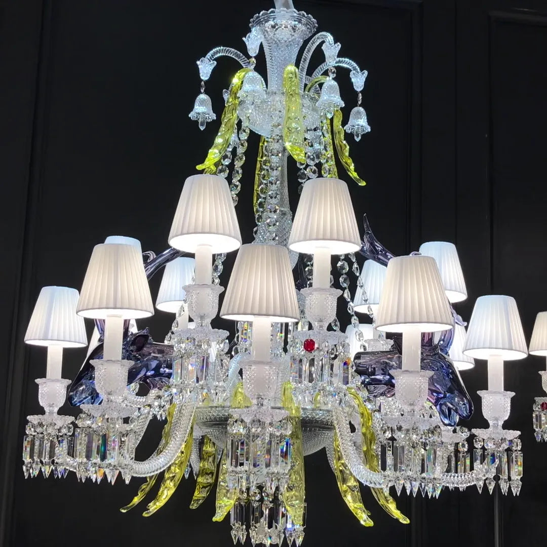 Traditional Colorful Candle Branch Blue Deer Crystal Chandelier for Living Room/Dining Room-Chandeliers-Blushlighting