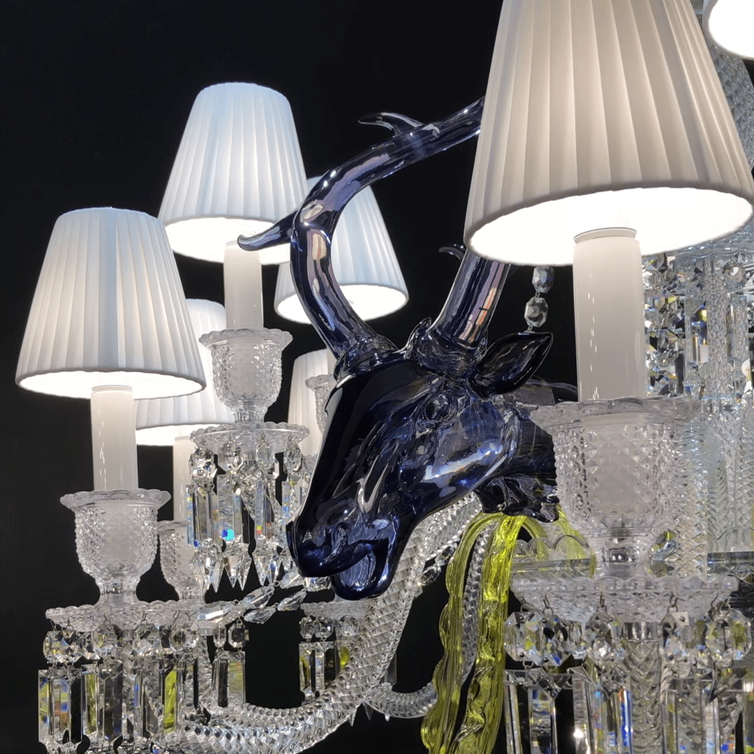 Traditional Colorful Candle Branch Blue Deer Crystal Chandelier for Living Room/Dining Room - 6 Lights: D29.5"*H33.5"Warm LightBlushlighting