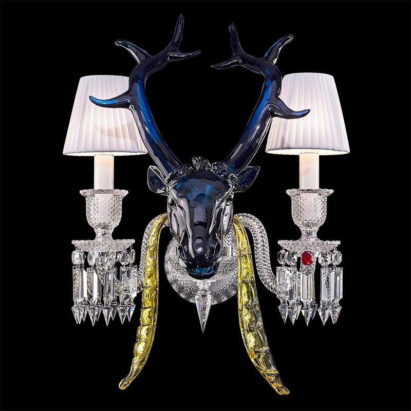 Traditional Colorful Candle Branch Blue Deer Crystal Chandelier for Living Room/Dining Room - Wall Light (2 Lights): D19.7"*H24.8"Warm LightBlushlighting