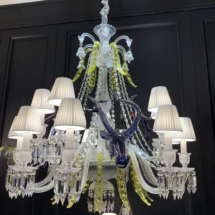Traditional Colorful Candle Branch Blue Deer Crystal Chandelier for Living Room/Dining Room - Wall Light (2 Lights): D19.7"*H24.8"Warm LightBlushlighting