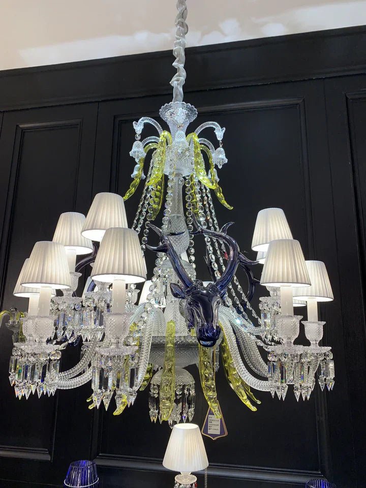 Traditional Colorful Candle Branch Blue Deer Crystal Chandelier for Living Room/Dining Room - Wall Light (2 Lights): D19.7"*H24.8"Warm LightBlushlighting