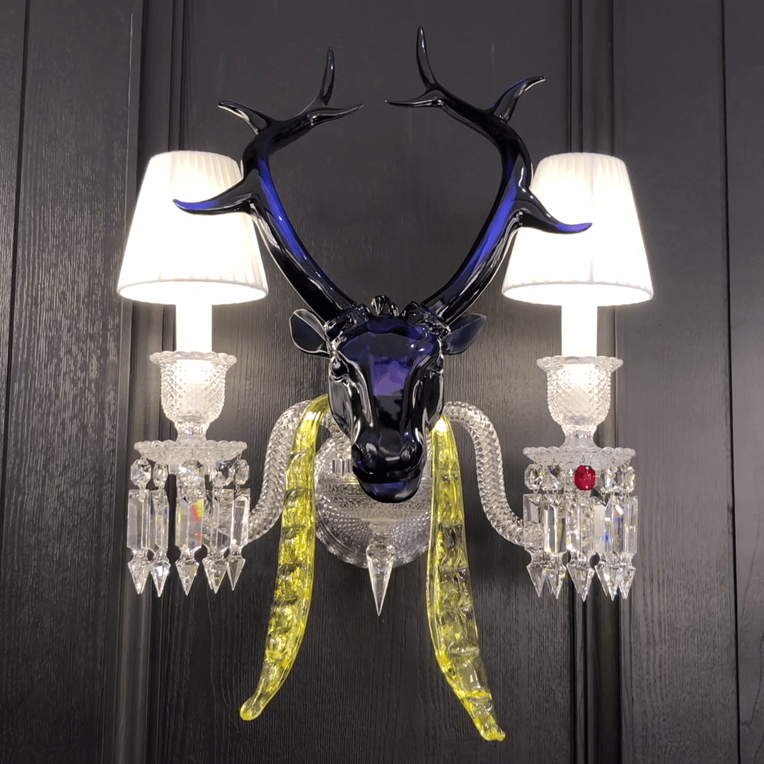 Traditional Colorful Candle Branch Blue Deer Crystal Chandelier for Living Room/Dining Room - Wall Light (2 Lights): D19.7"*H24.8"Warm LightBlushlighting
