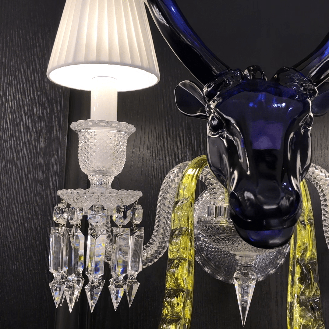 Traditional Colorful Candle Branch Blue Deer Crystal Chandelier for Living Room/Dining Room - Wall Light (2 Lights): D19.7"*H24.8"Warm LightBlushlighting