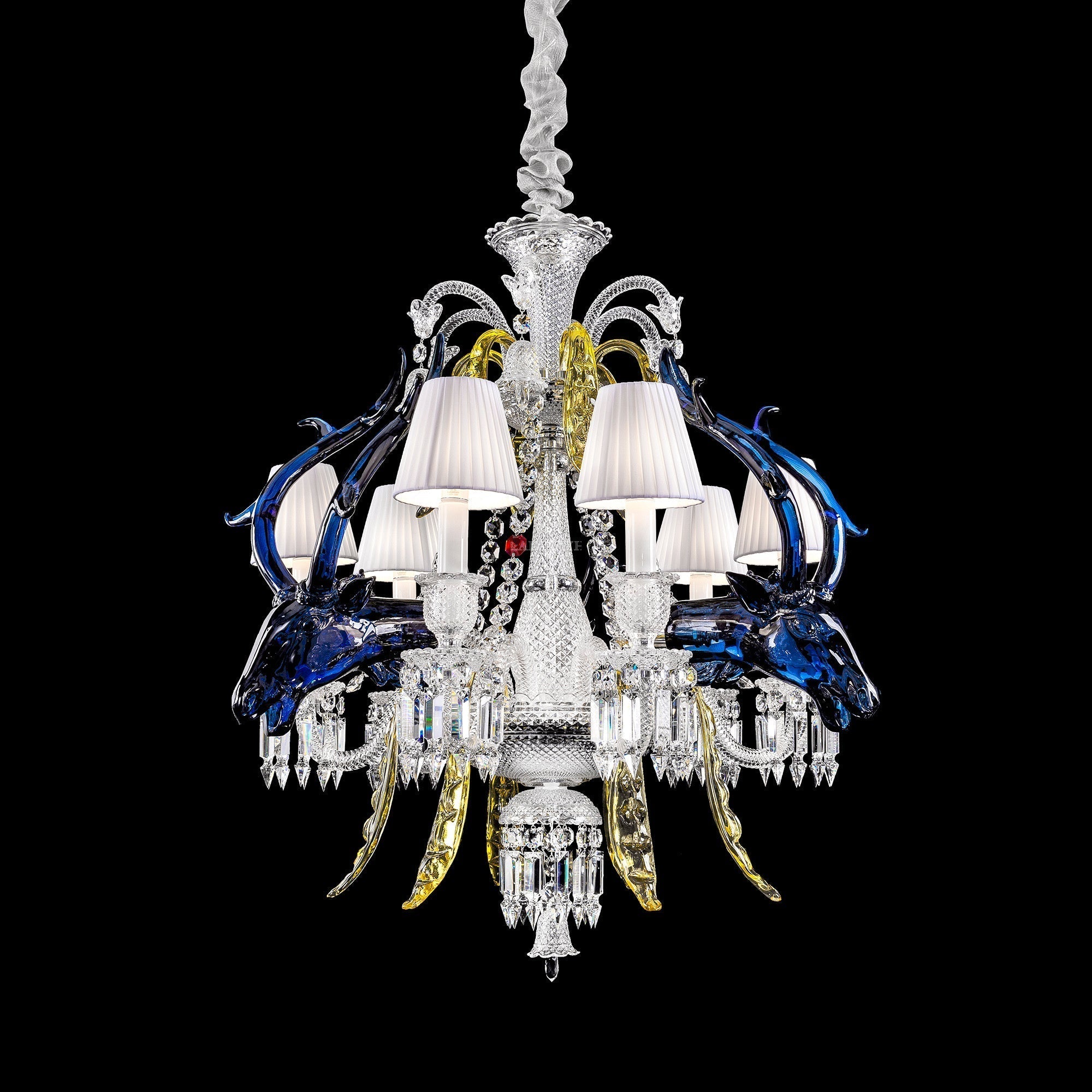 Traditional Colorful Candle Branch Blue Deer Crystal Chandelier for Living Room/Dining Room - 6 Lights: D29.5"*H33.5"Warm LightBlushlighting