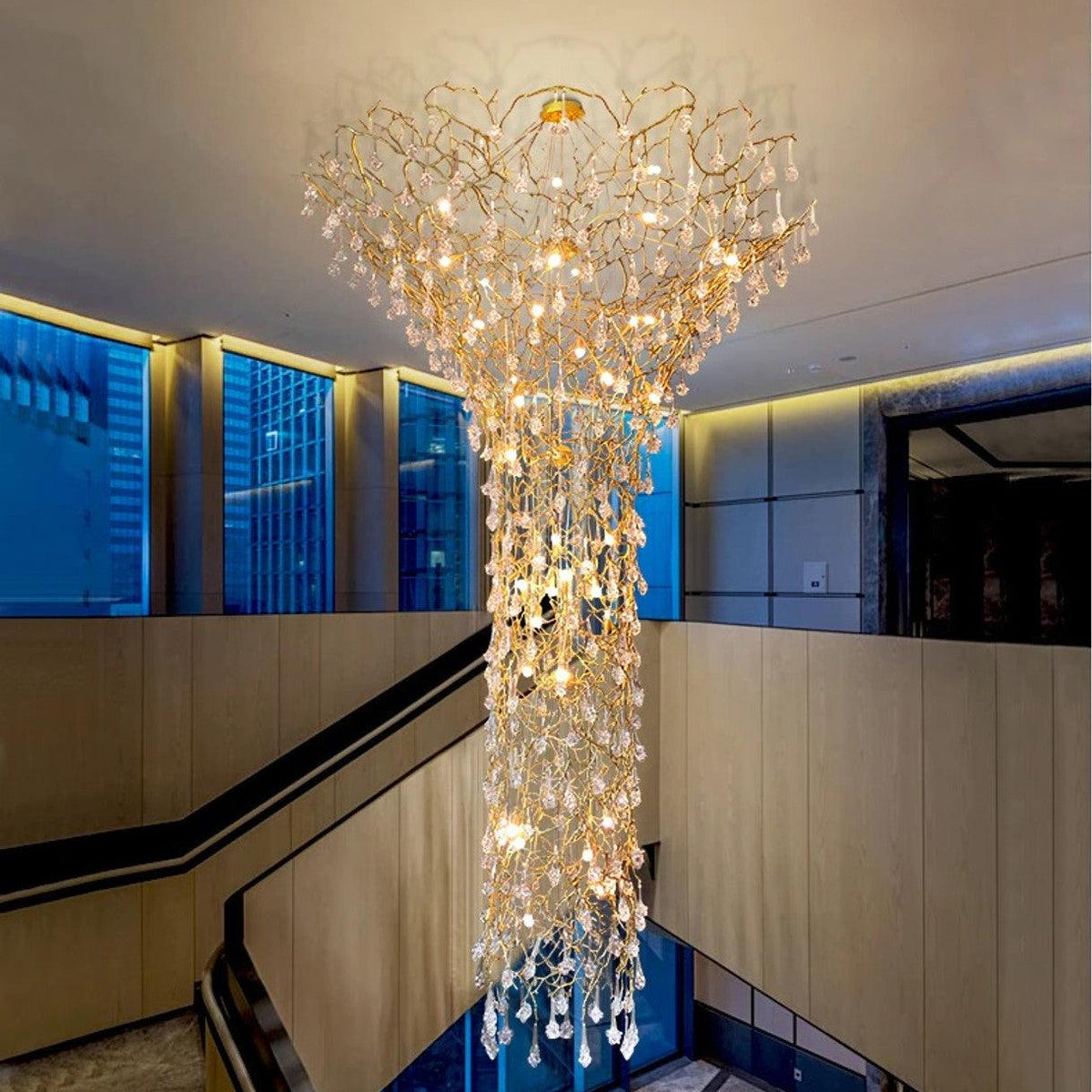 Tree Branch Staircase Chandelier - ∅ 59″ x H 141.7″ / Dia 150cm x H 360cmBrasssuitable for spaces over 12 feet(Weight over 300 lbs )Blushlighting