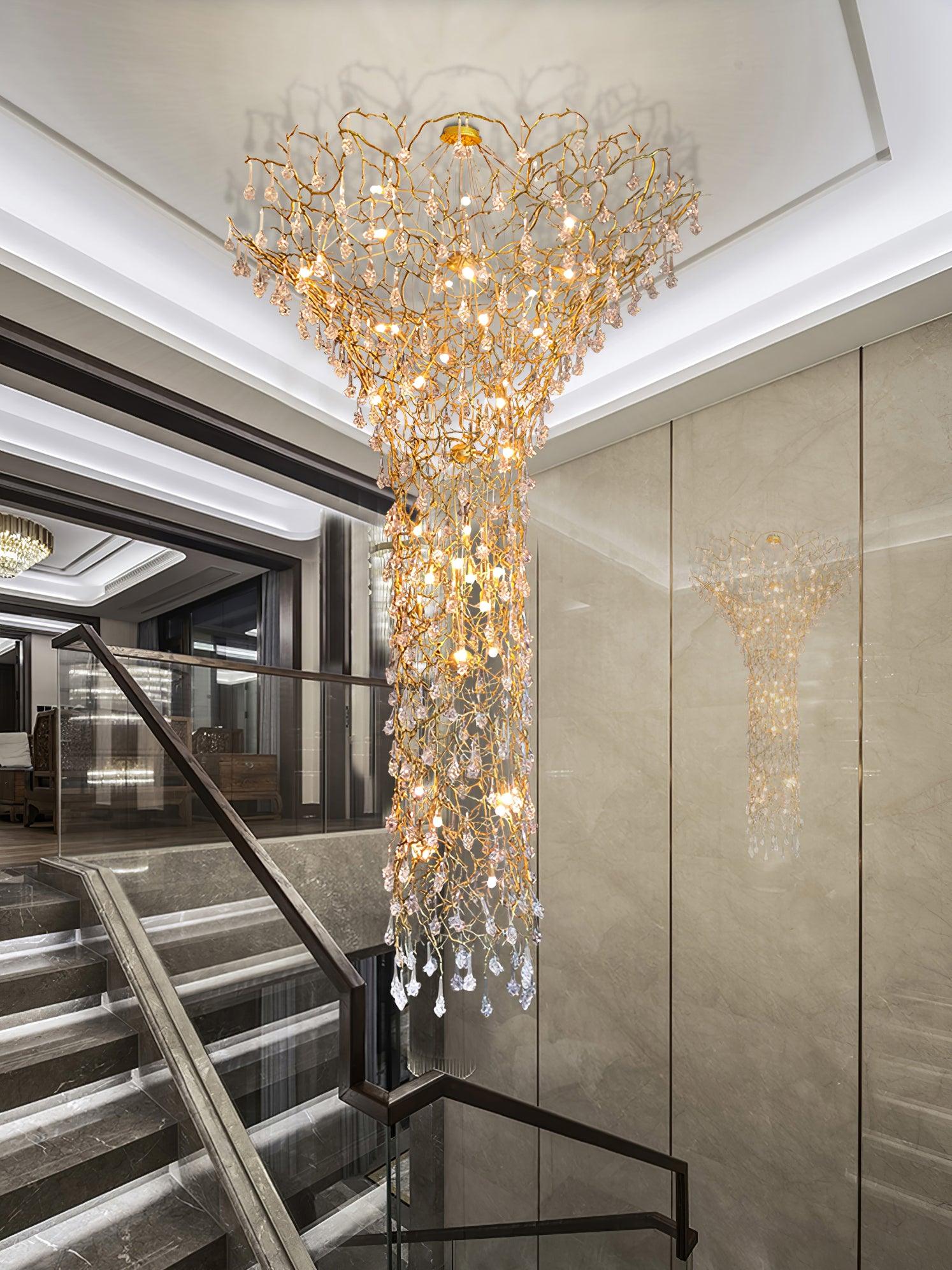 Tree Branch Staircase Chandelier - ∅ 59″ x H 141.7″ / Dia 150cm x H 360cmBrasssuitable for spaces over 12 feet(Weight over 300 lbs )Blushlighting