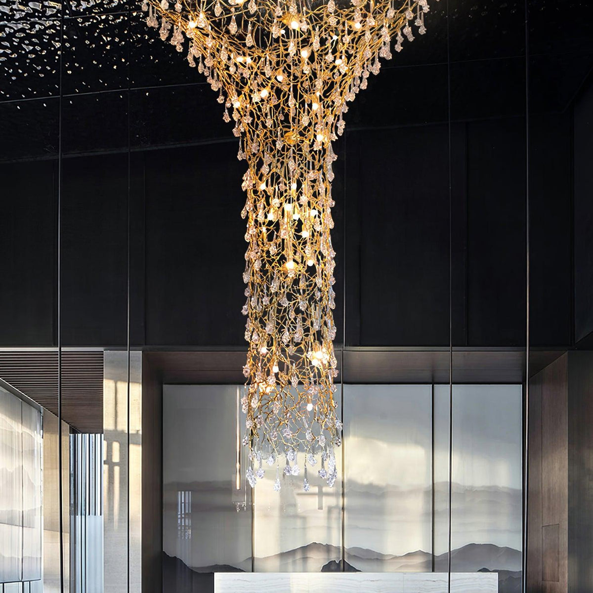 Tree Branch Staircase Chandelier - ∅ 59″ x H 141.7″ / Dia 150cm x H 360cmBrasssuitable for spaces over 12 feet(Weight over 300 lbs )Blushlighting