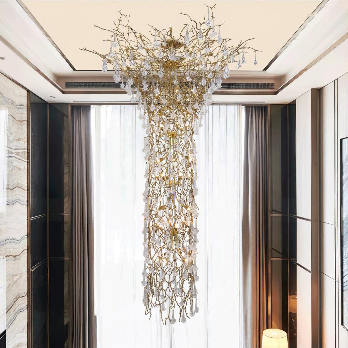 Tree Branch Staircase Chandelier - ∅ 59″ x H 141.7″ / Dia 150cm x H 360cmBrasssuitable for spaces over 12 feet(Weight over 300 lbs )Blushlighting