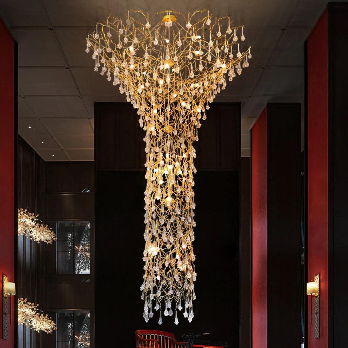 Tree Branch Staircase Chandelier - ∅ 59″ x H 141.7″ / Dia 150cm x H 360cmBrasssuitable for spaces over 12 feet(Weight over 300 lbs )Blushlighting