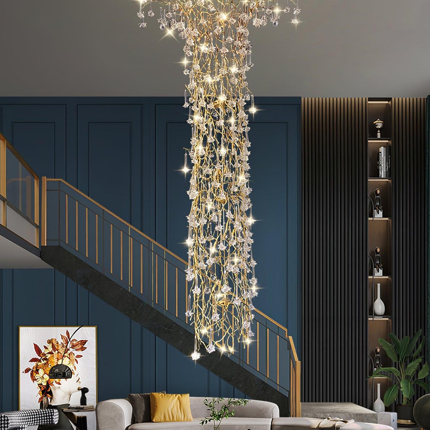 Tree Branch Staircase Chandelier - ∅ 59″ x H 141.7″ / Dia 150cm x H 360cmBrasssuitable for spaces over 12 feet(Weight over 300 lbs )Blushlighting