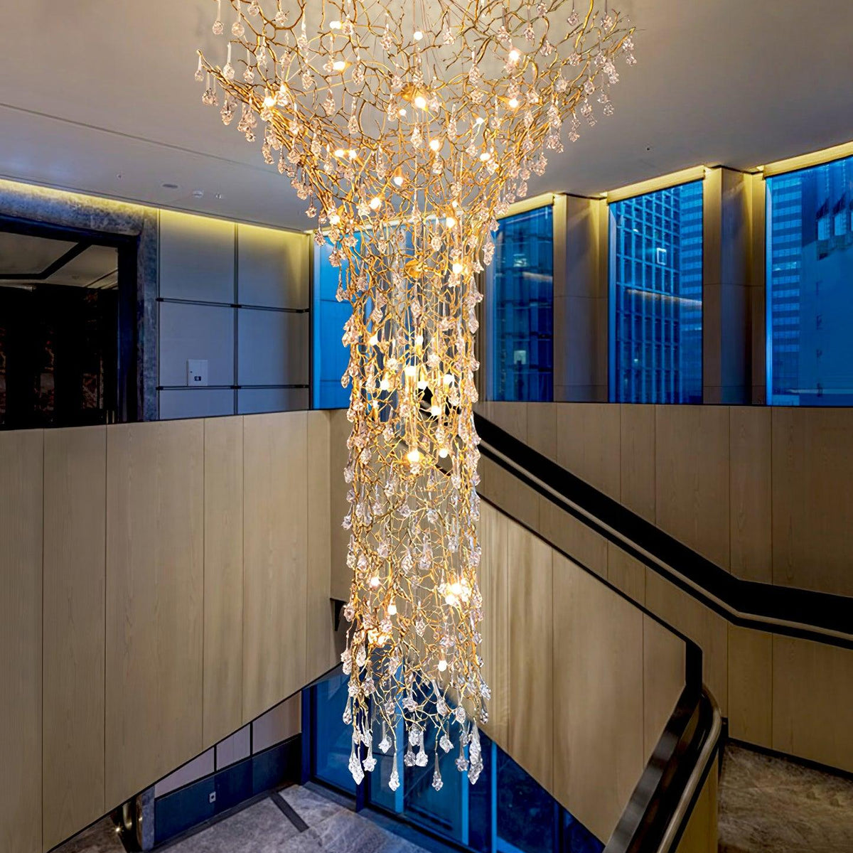 Tree Branch Staircase Chandelier - ∅ 59″ x H 141.7″ / Dia 150cm x H 360cmBrasssuitable for spaces over 12 feet(Weight over 300 lbs )Blushlighting