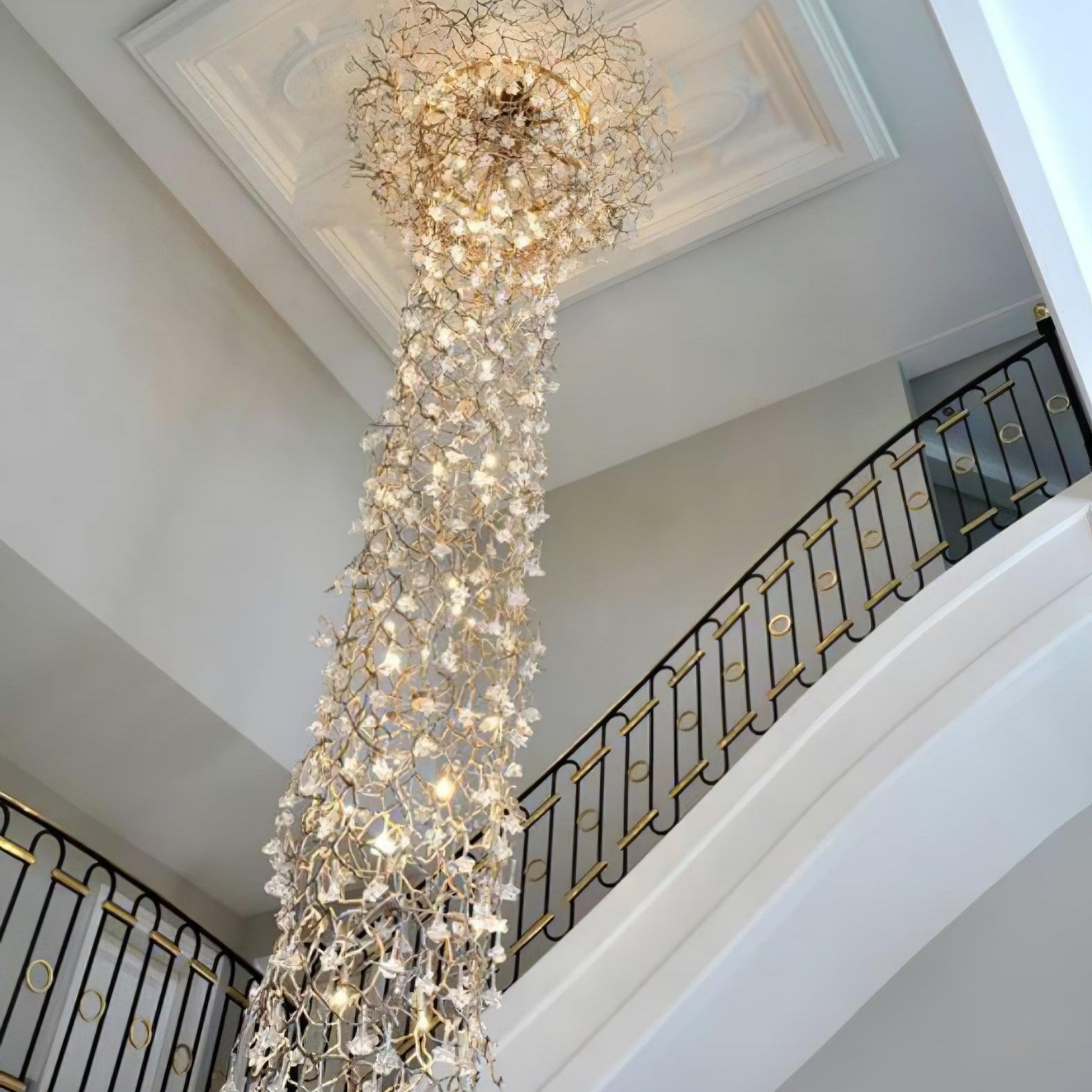Tree Branch Staircase Chandelier - ∅ 59″ x H 141.7″ / Dia 150cm x H 360cmBrasssuitable for spaces over 12 feet(Weight over 300 lbs )Blushlighting