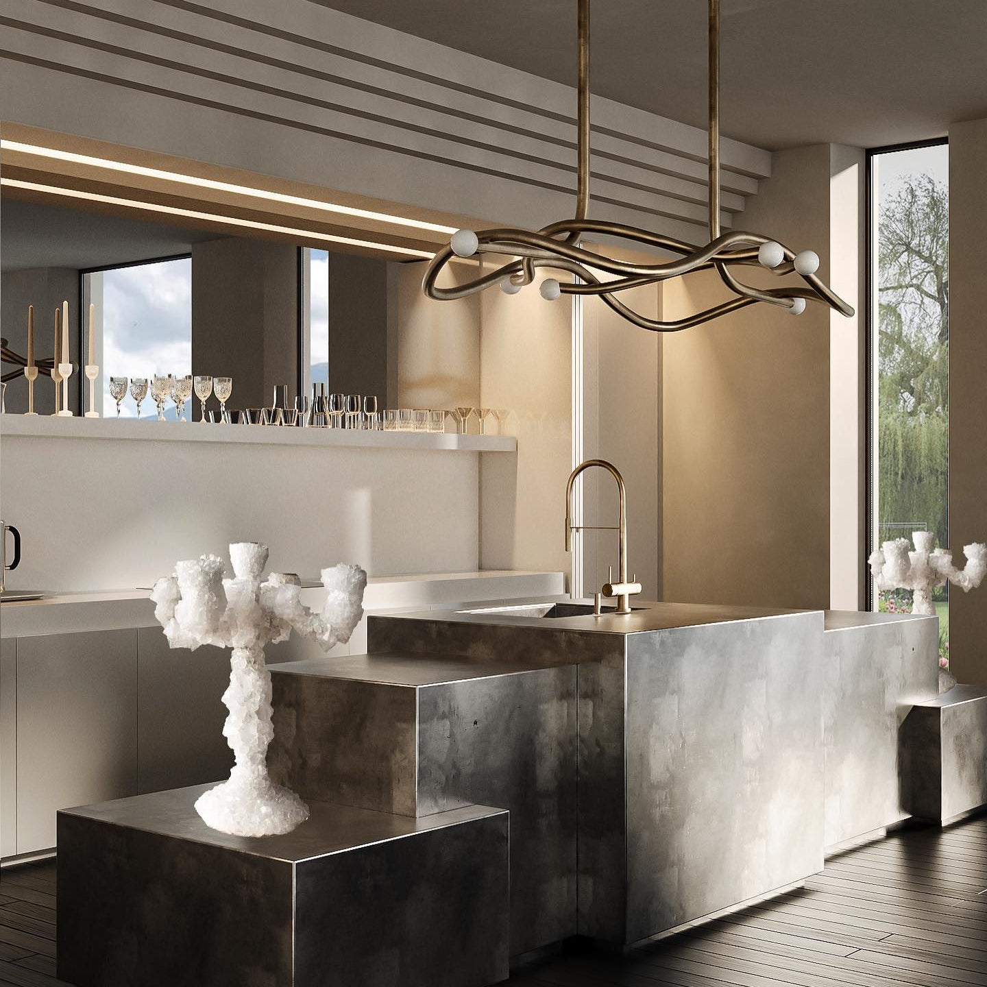 Tryst Chandelier - 3 lights ∅ 44.9″ x H 17.7″Antique BrassBlushlighting