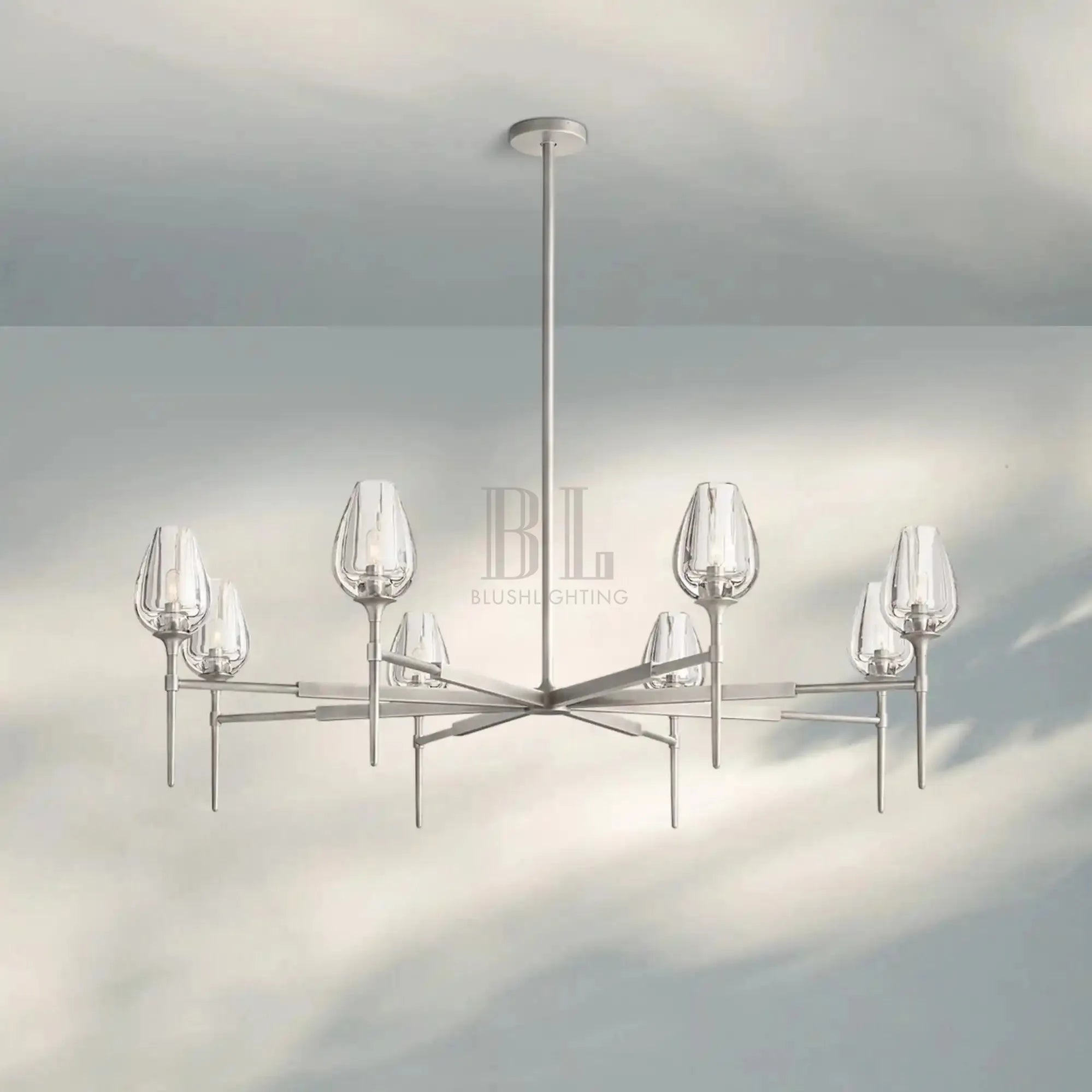 Tuilpl Round Chandelier 27‘’ 42‘’ 54‘’-54''-Satin Nickel-