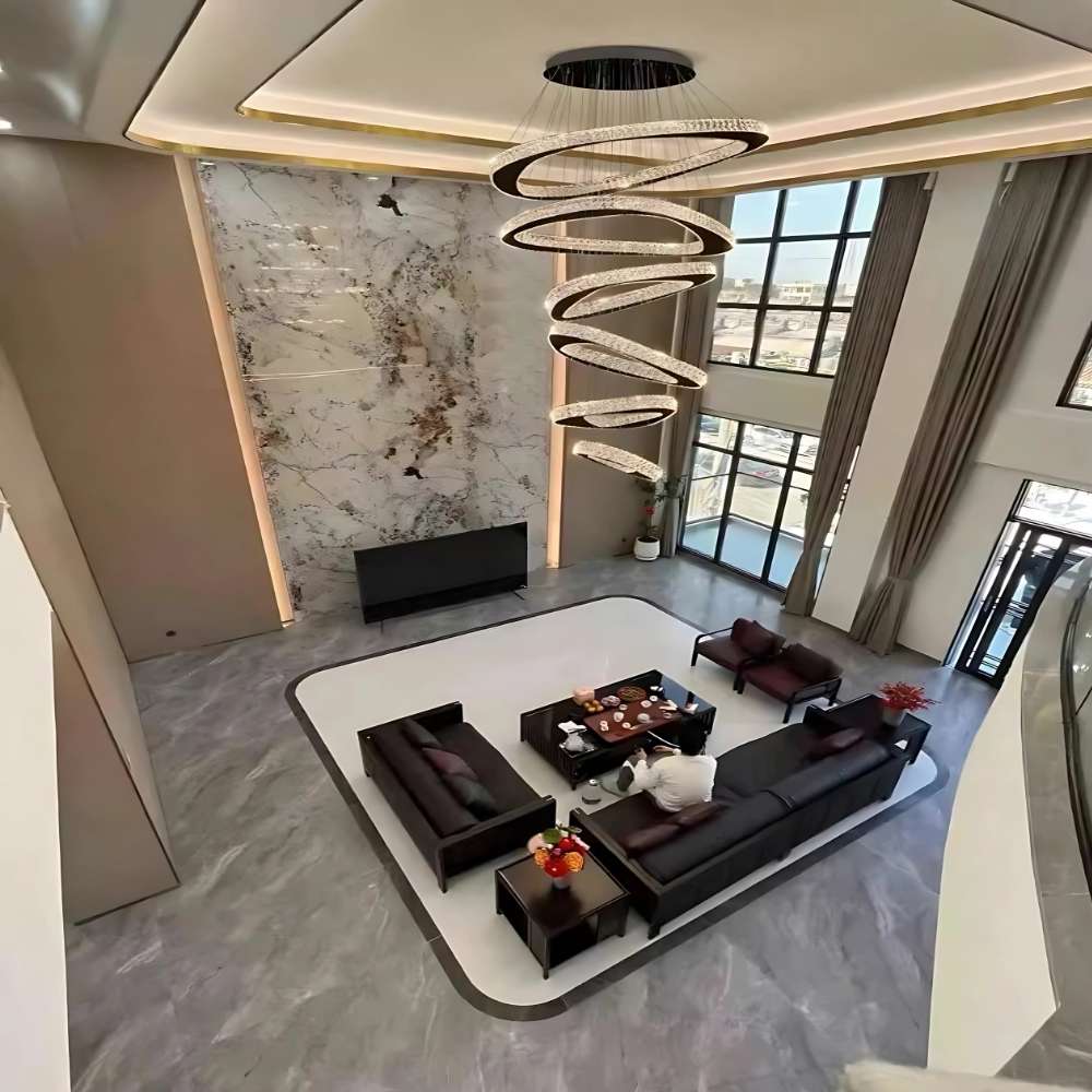 Twisted Ring Led Light Chandelier for High Ceiling - GoldWarm Light 3000KBlushlighting
