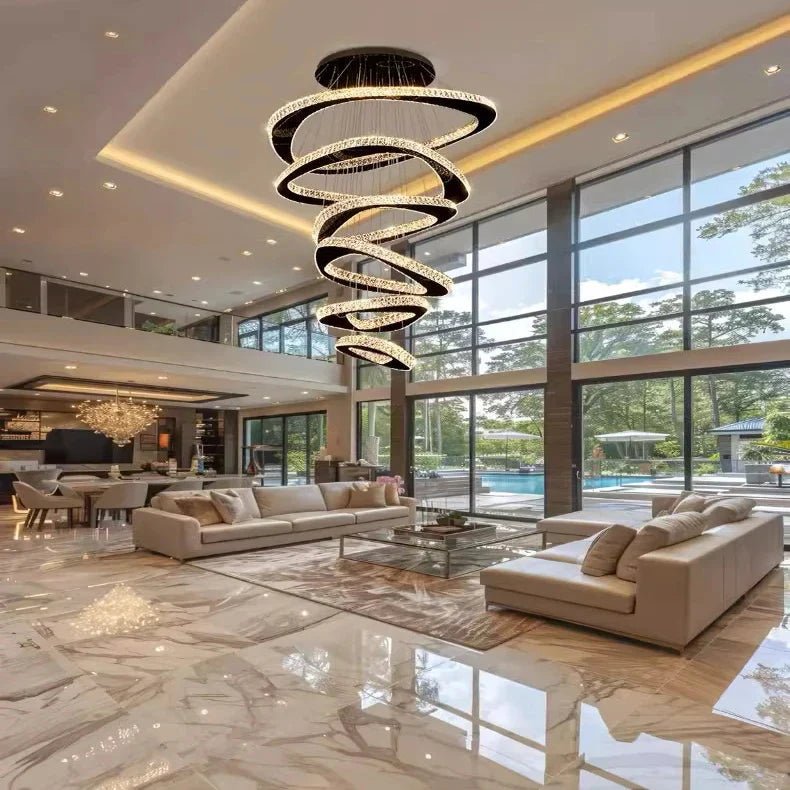 Twisted Ring Led Light Chandelier for High Ceiling - GoldWarm Light 3000KBlushlighting
