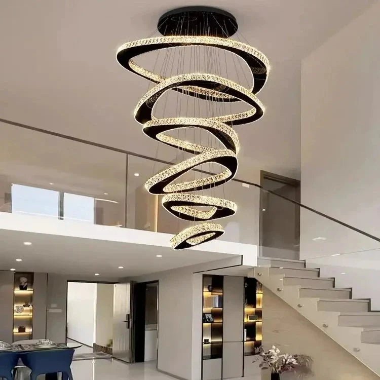 Twisted Ring Led Light Chandelier for High Ceiling - BlackWarm Light 3000KBlushlighting