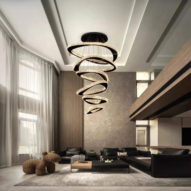Twisted Ring Led Light Chandelier for High Ceiling - BlackWarm Light 3000KBlushlighting