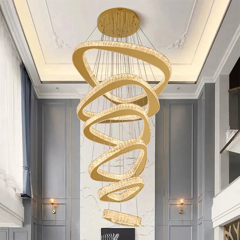 Twisted Ring Led Light Chandelier for High Ceiling - GoldWarm Light 3000KBlushlighting