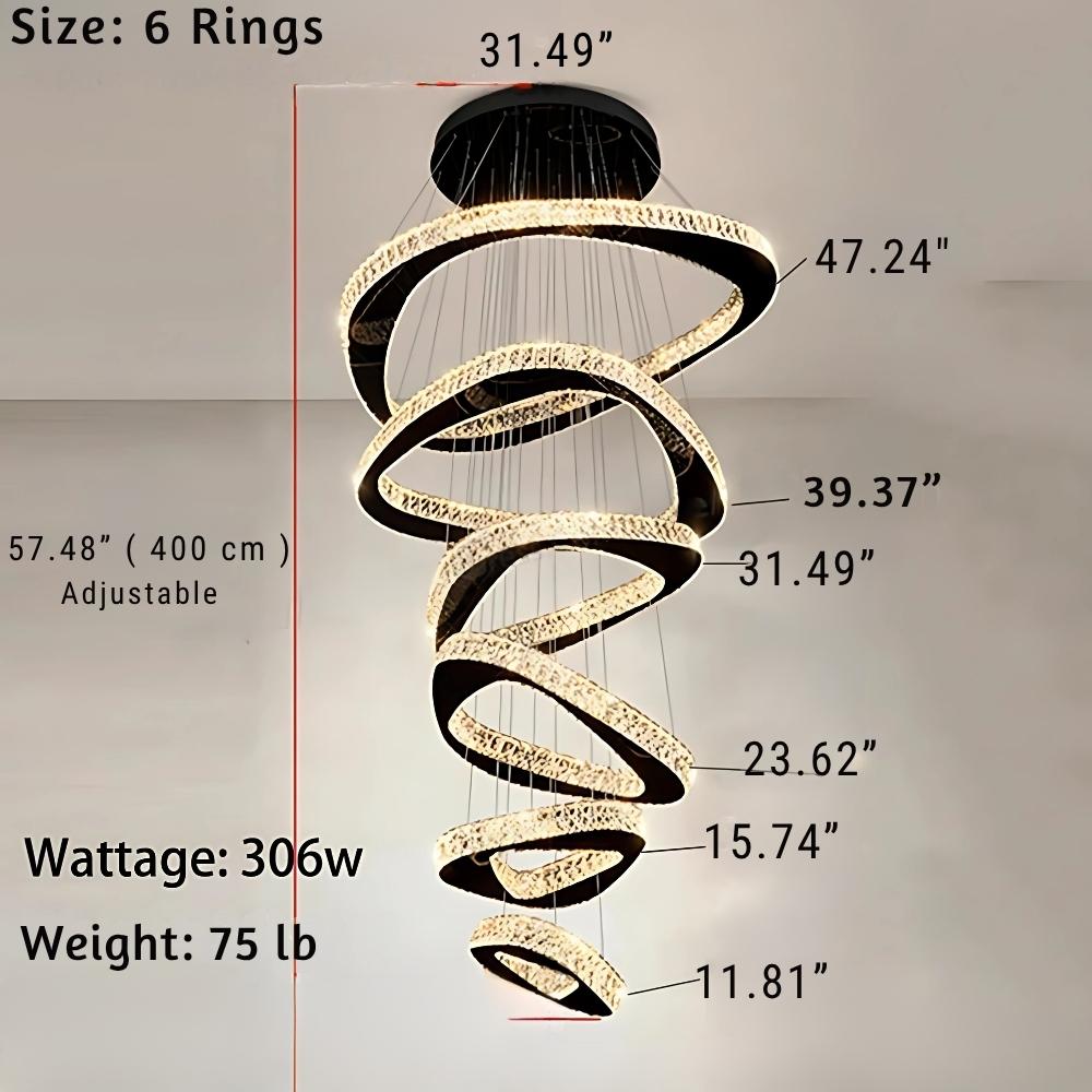Twisted Ring Led Light Chandelier for High Ceiling - GoldWarm Light 3000KBlushlighting