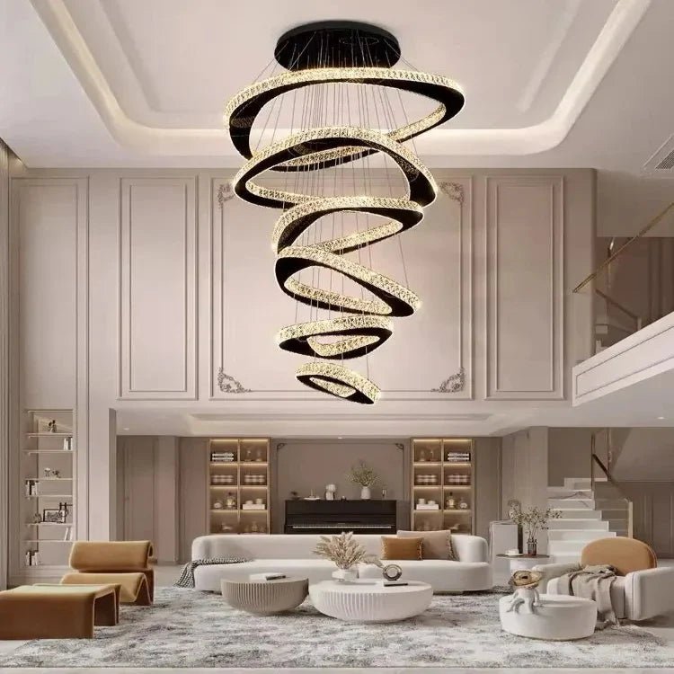 Twisted Ring Led Light Chandelier for High Ceiling - BlackWarm Light 3000KBlushlighting