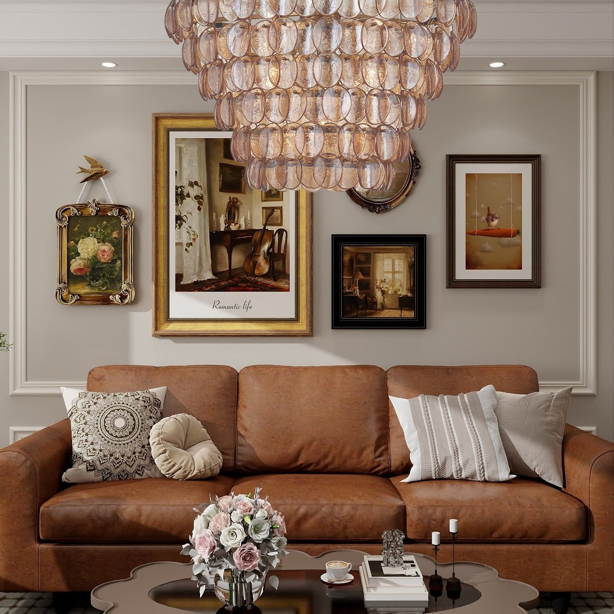 Uroko Large Chandelier - ∅ 34" x H 21"Black & BlackBlushlighting
