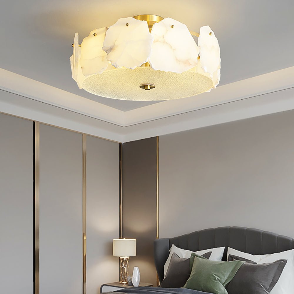 Valeria Alabaster Ceiling Lamp - ∅ 17.7″ x H 7.9″Copper & WhiteBlushlighting