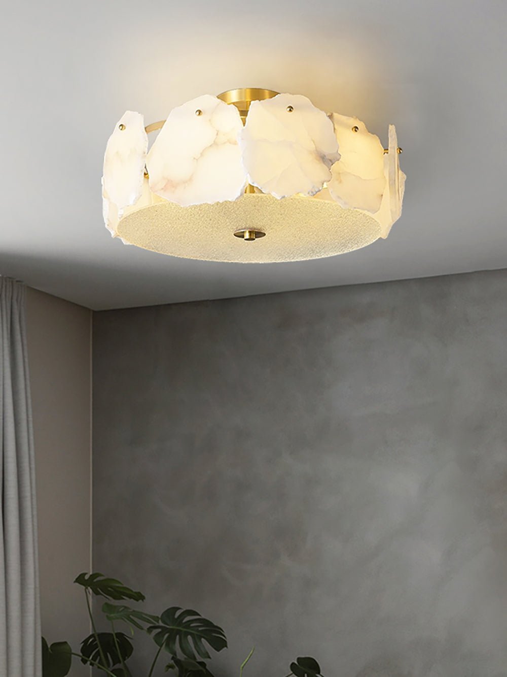 Valeria Alabaster Ceiling Lamp - ∅ 17.7″ x H 7.9″Copper & WhiteBlushlighting