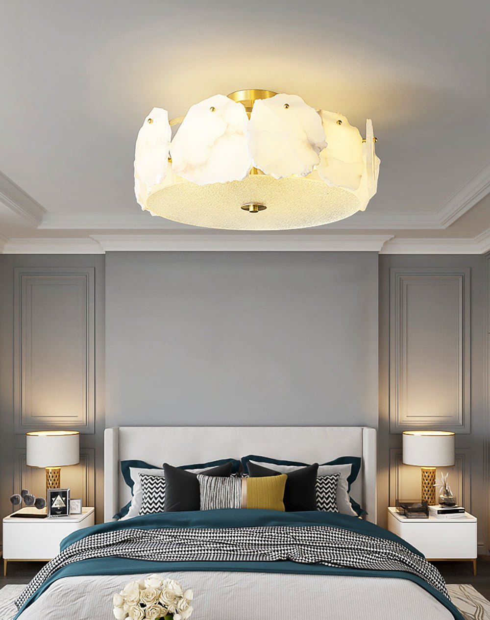 Valeria Alabaster Ceiling Lamp - ∅ 17.7″ x H 7.9″Copper & WhiteBlushlighting