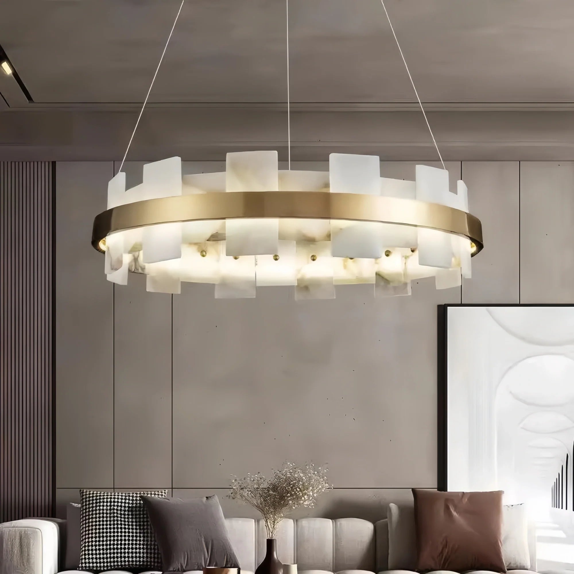 Varnaka Alabaster Chandelier Light-31" / 80cm-Blushlighting