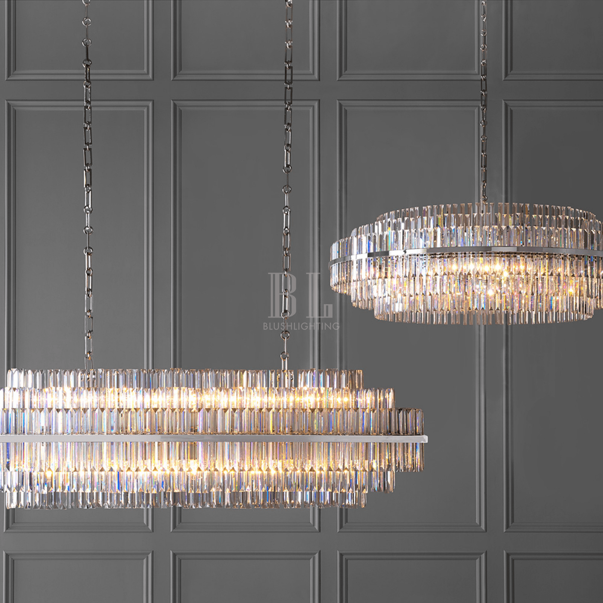 Vienna Linear Crystal Chandelier-Chandelier-Blushlighting-Blushlighting