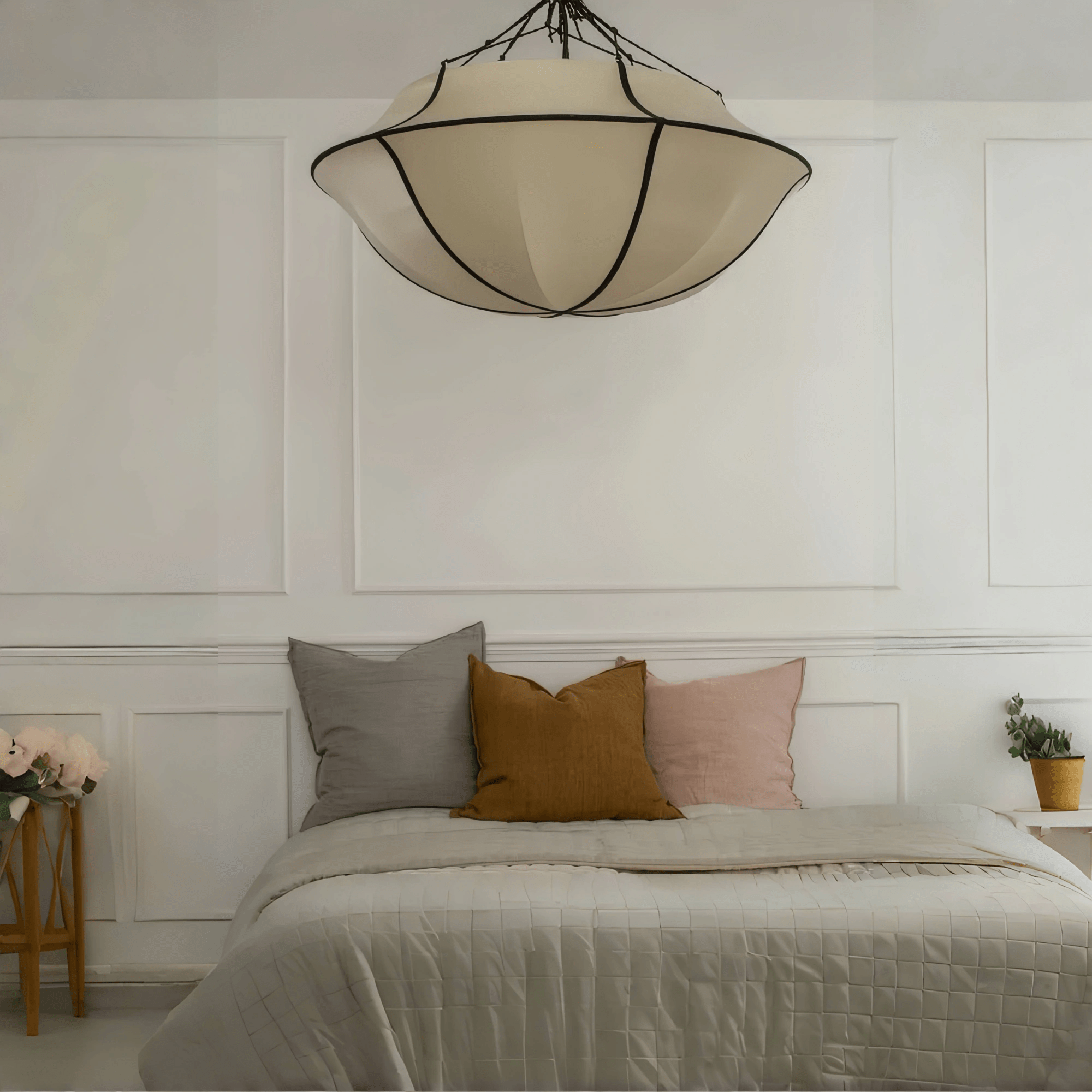 Vintage French Style Cream White Silk Umbrella Chandelier - Blushlighting