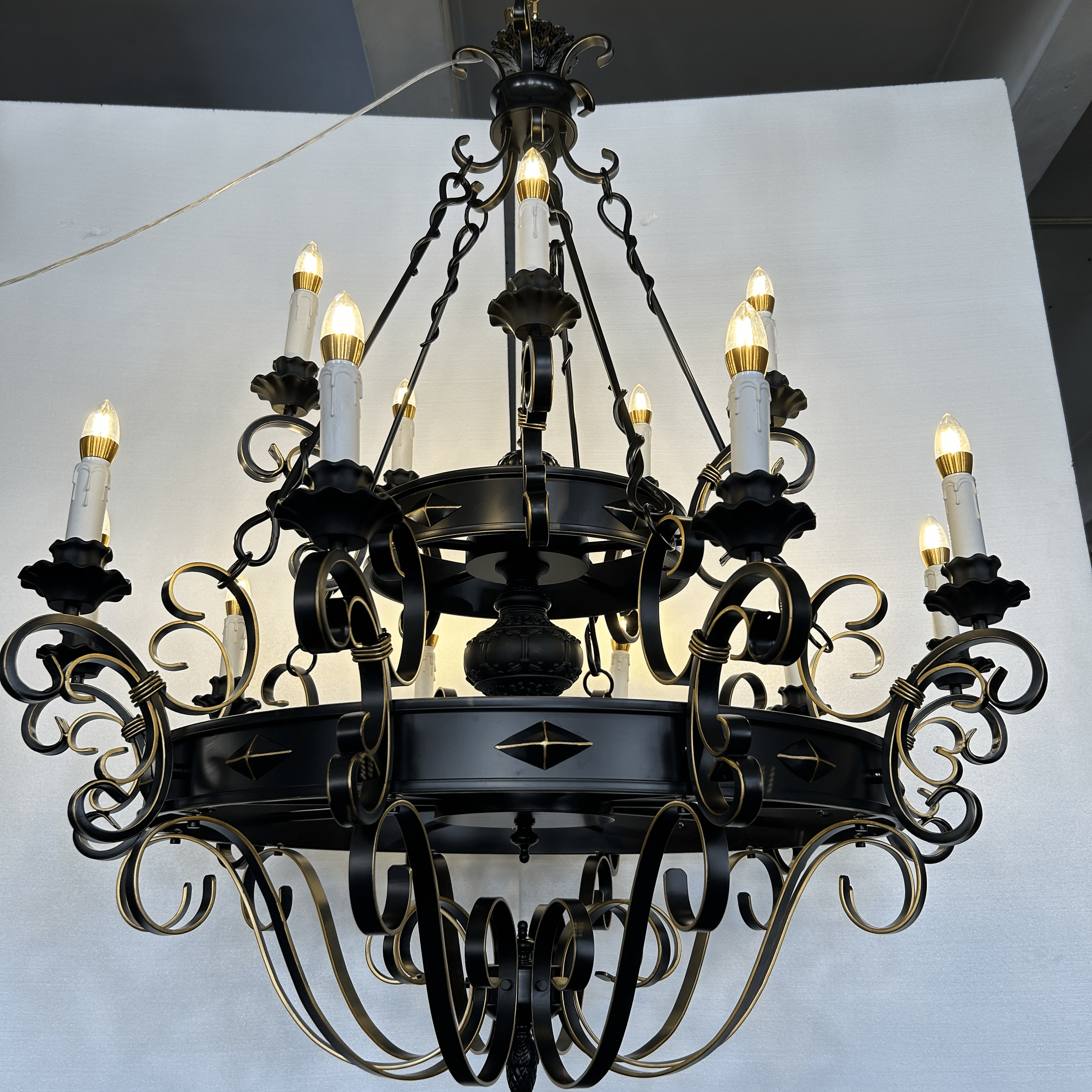 Vintage Iron Simple Candle Art Chandelier for Living Room / Villa / Stairs - 24 Lights: D48.0"*H60.2"/68.1kgWarm LightBlackBlushlighting