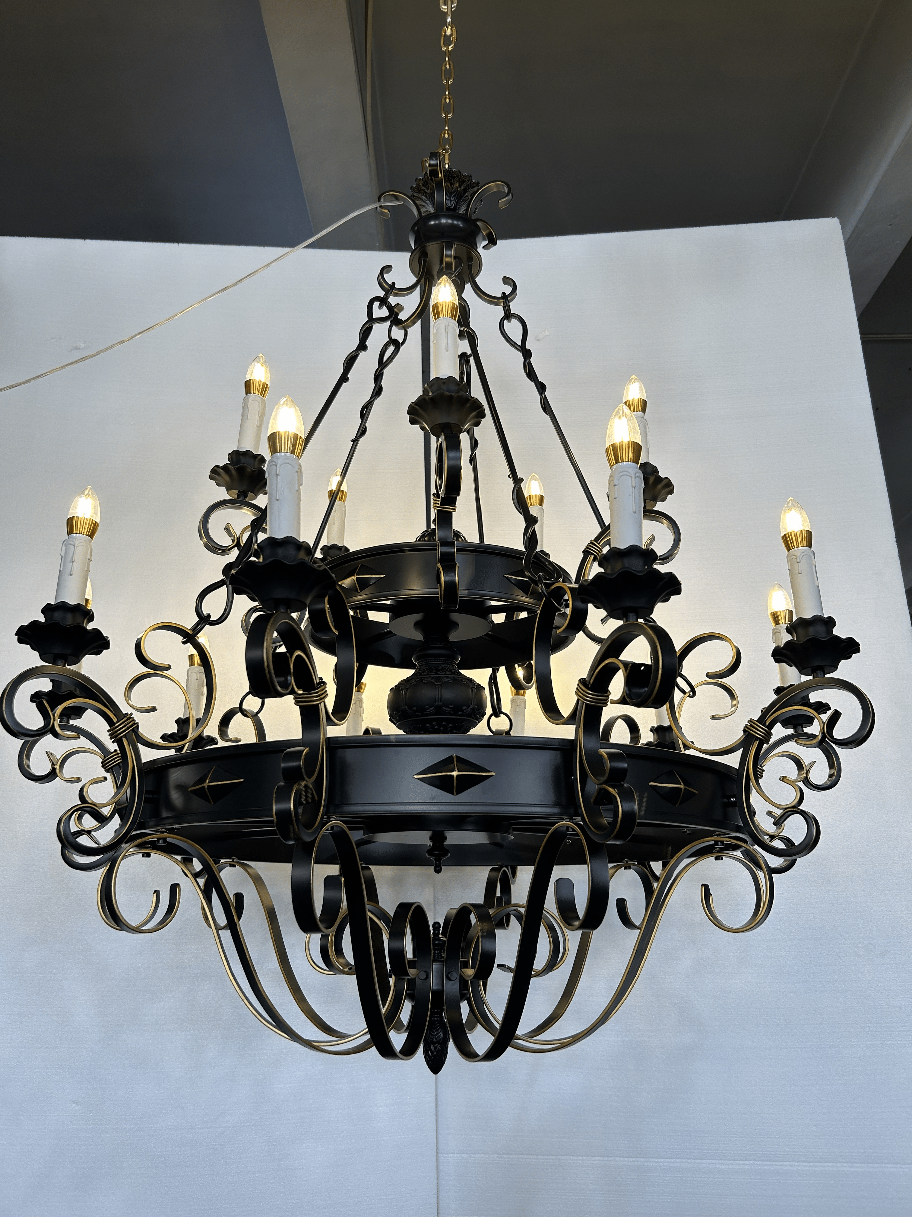 Vintage Iron Simple Candle Art Chandelier for Living Room / Villa / Stairs - 24 Lights: D48.0"*H60.2"/68.1kgWarm LightBlackBlushlighting