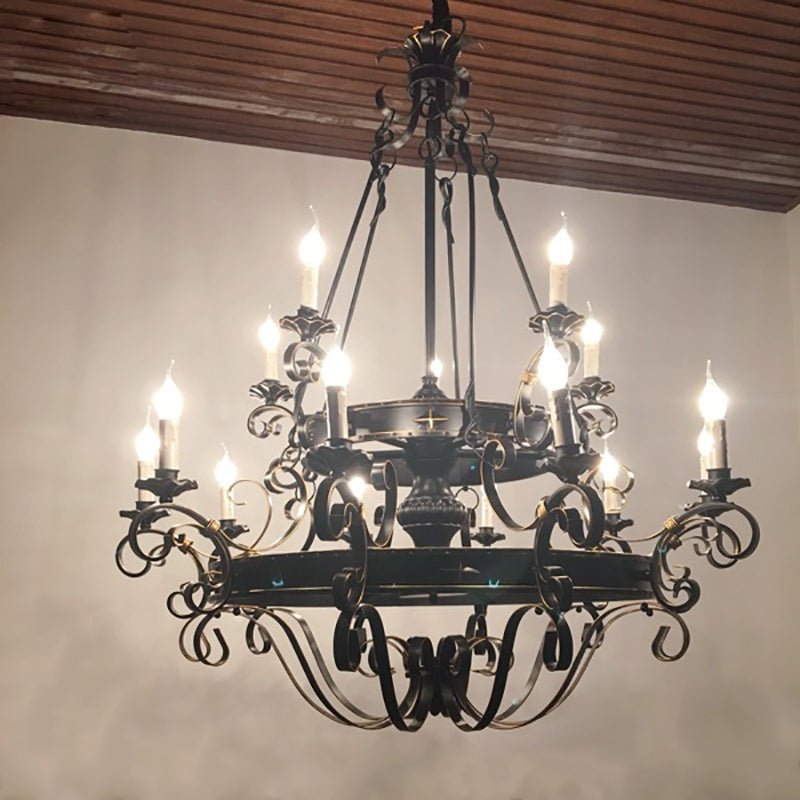 Vintage Iron Simple Candle Art Chandelier for Living Room / Villa / Stairs - 9 Lights: D33.5"*H37.8"Warm LightBlackBlushlighting