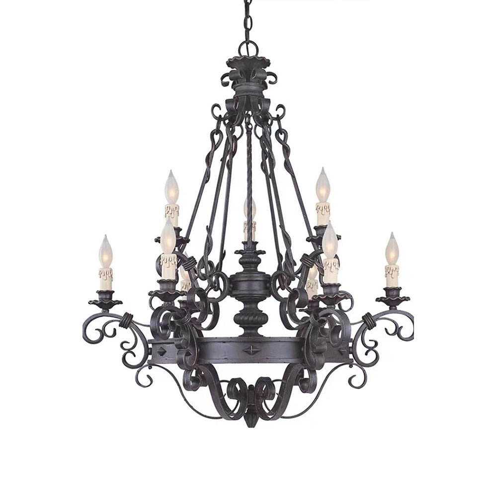 Vintage Iron Simple Candle Art Chandelier for Living Room / Villa / Stairs - 9 Lights: D33.5"*H37.8"Warm LightBlackBlushlighting