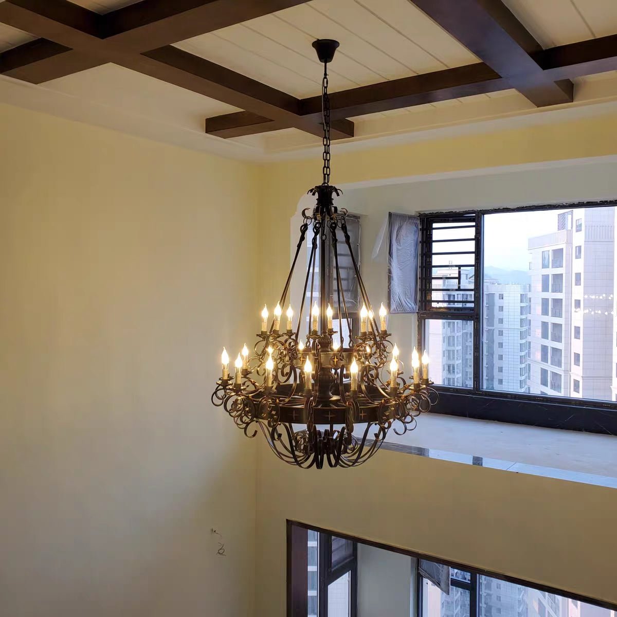 Vintage Iron Simple Candle Art Chandelier for Living Room / Villa / Stairs - 9 Lights: D33.5"*H37.8"Warm LightBlackBlushlighting