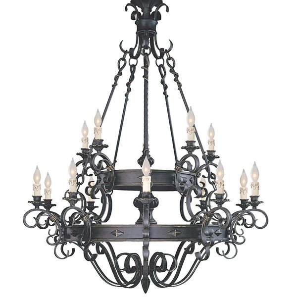 Vintage Iron Simple Candle Art Chandelier for Living Room / Villa / Stairs - 9 Lights: D33.5"*H37.8"Warm LightBlackBlushlighting
