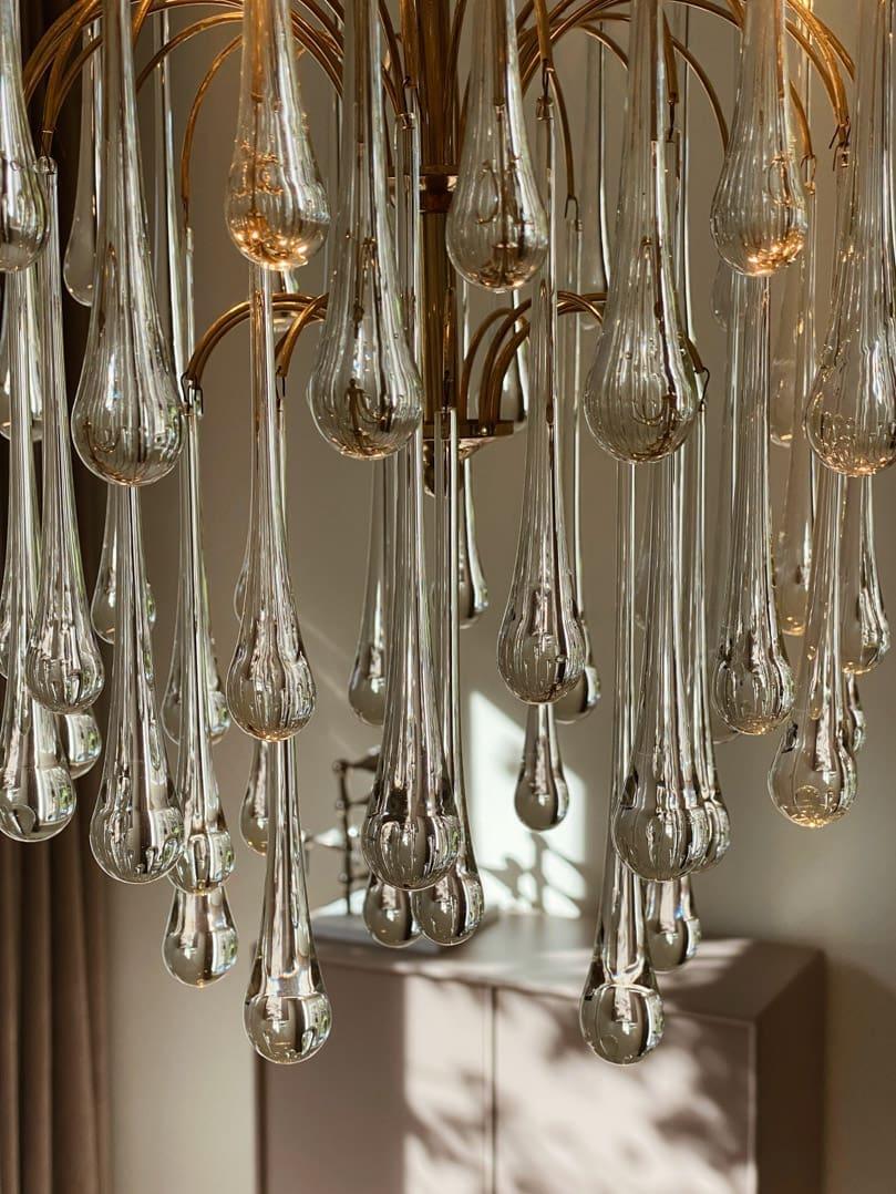 Vintage – Murano chandelier – Teardrop – 68 drops – Clear-Chandelier-Blushlighting-Blushlighting