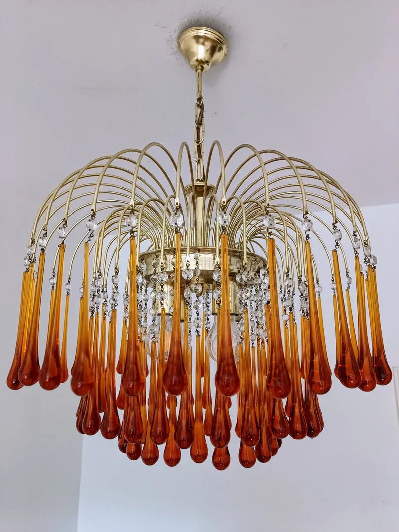 Vintage – Murano Teardrops Chandelier – 70s – Pink prisms - 75cm''DBlushlighting