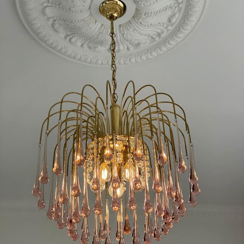 Vintage – Murano Teardrops Chandelier – 70s – Pink prisms-Chandelier-Blushlighting-Blushlighting