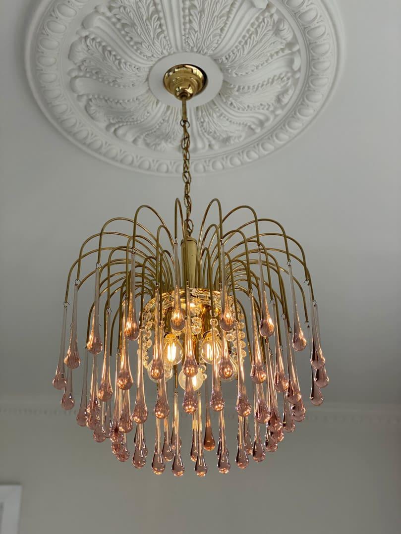 Vintage – Murano Teardrops Chandelier – 70s – Pink prisms-Chandelier-Blushlighting-Blushlighting