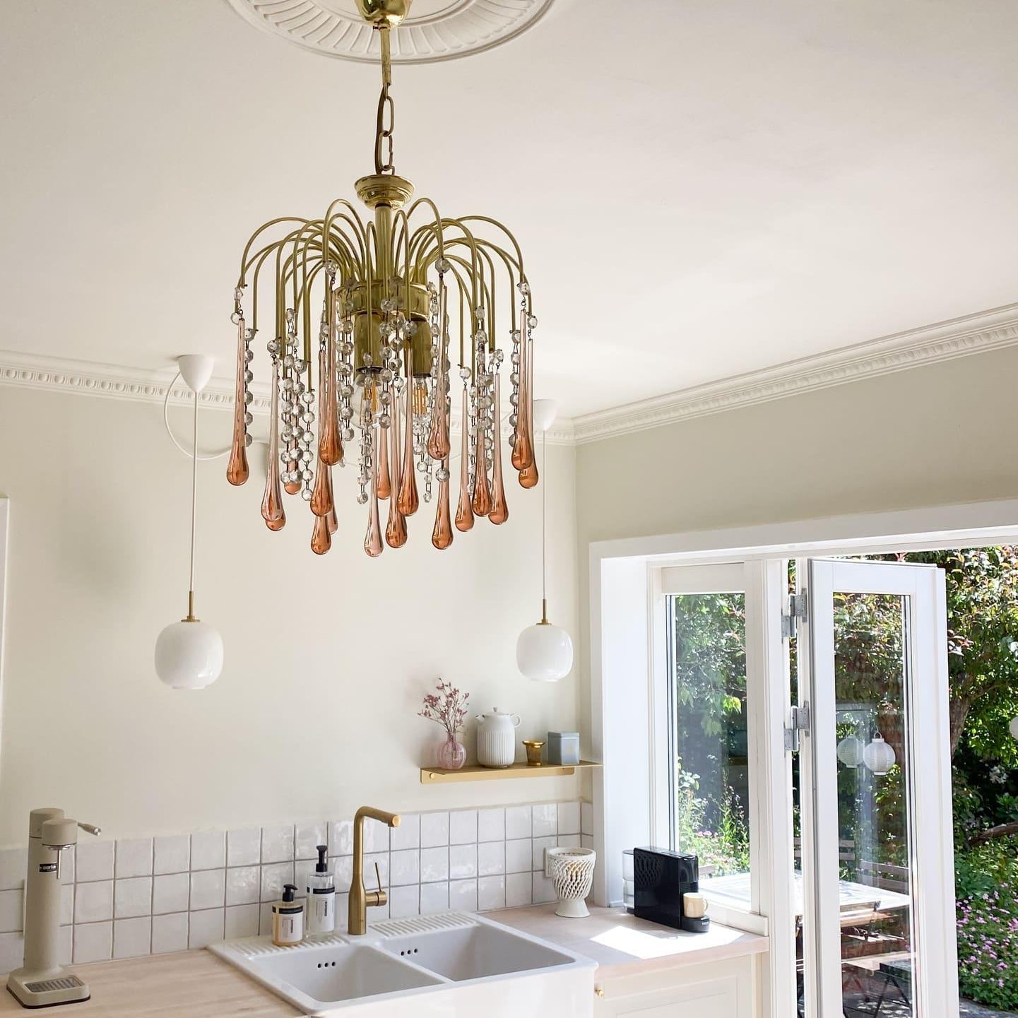 Vintage – Murano Teardrops Chandelier – 70s – Pink prisms-Chandelier-Blushlighting-Blushlighting