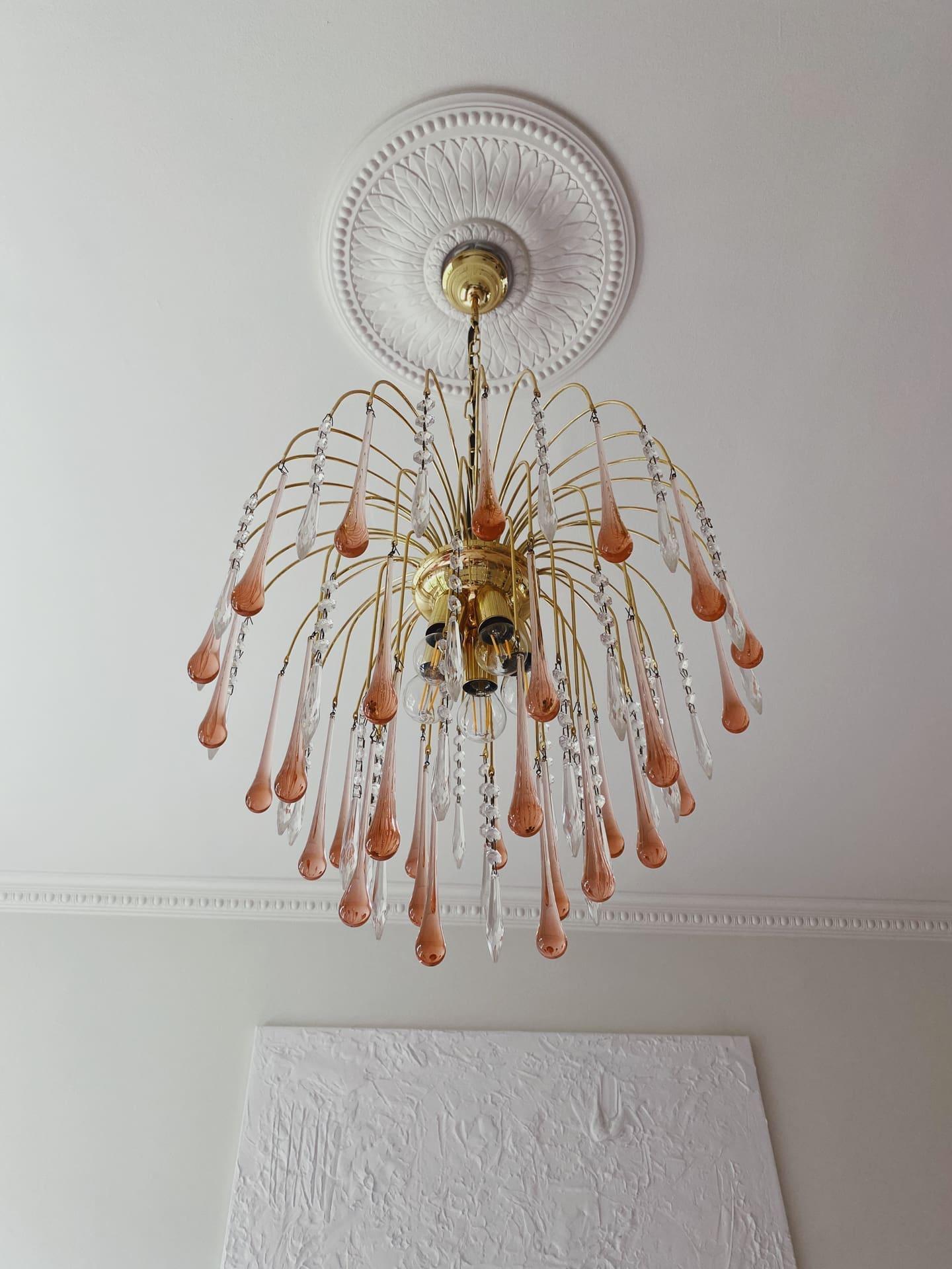 Vintage – Murano Teardrops Chandelier – 70s – Pink prisms-Chandelier-Blushlighting-Blushlighting