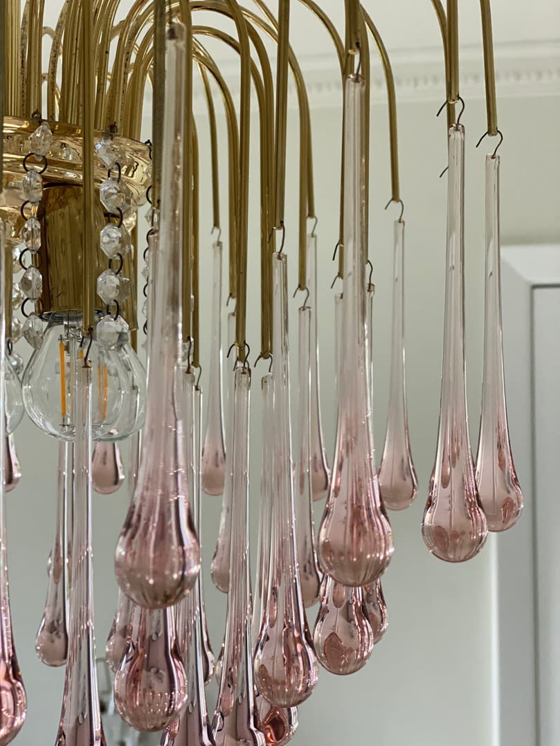 Vintage – Murano Teardrops Chandelier – 70s – Pink prisms - 47CM''DBlushlighting