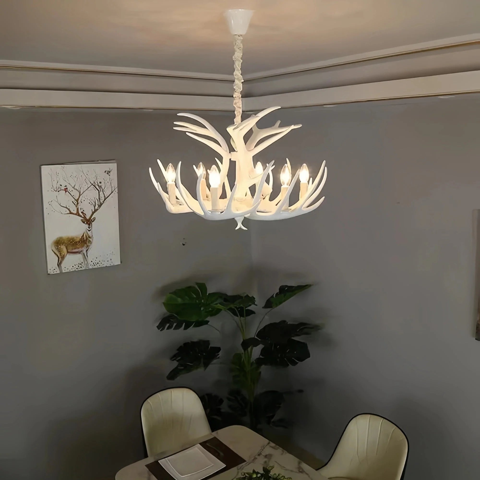Vintage Rustic Resin Antler Candelabra Chandelier for Living Room / Restaurant / Cafe / Bar - 1Layer: 6 Lights D25.6"*H15.7"BrownWarm LightBlushlighting