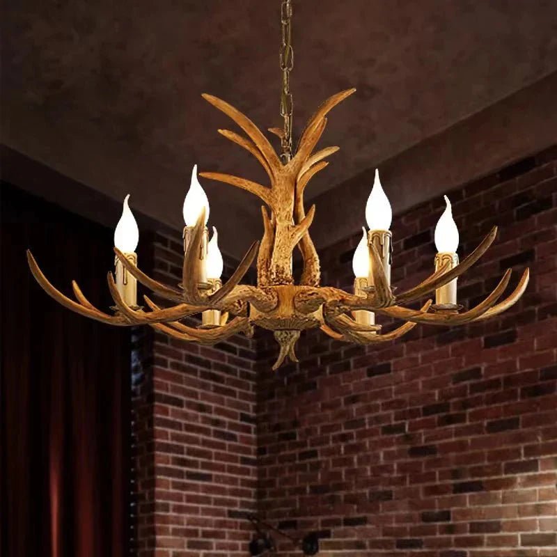 Vintage Rustic Resin Antler Candelabra Chandelier for Living Room / Restaurant / Cafe / Bar - 1Layer: 9 Lights D33.5"*H15.7"BrownWarm LightBlushlighting