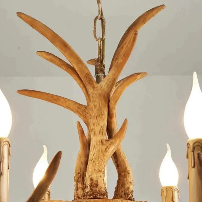 Vintage Rustic Resin Antler Candelabra Chandelier for Living Room / Restaurant / Cafe / Bar - 1Layer: 9 Lights D33.5"*H15.7"BrownWarm LightBlushlighting