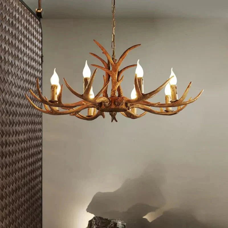 Vintage Rustic Resin Antler Candelabra Chandelier for Living Room / Restaurant / Cafe / Bar - 1Layer: 9 Lights D33.5"*H15.7"BrownWarm LightBlushlighting
