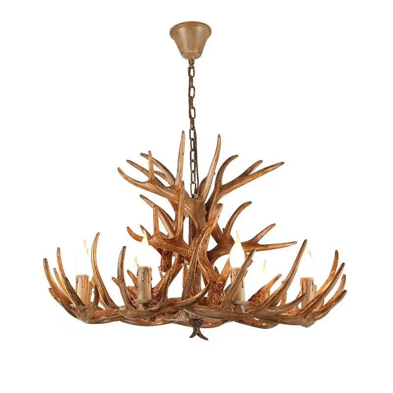 Vintage Rustic Resin Antler Candelabra Chandelier for Living Room / Restaurant / Cafe / Bar - 1Layer: 9 Lights D33.5"*H15.7"BrownWarm LightBlushlighting